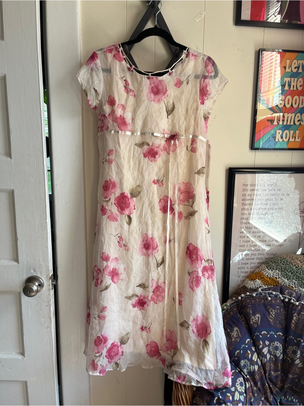Biscotti Cream Maxi Dress with Pink Floral Print